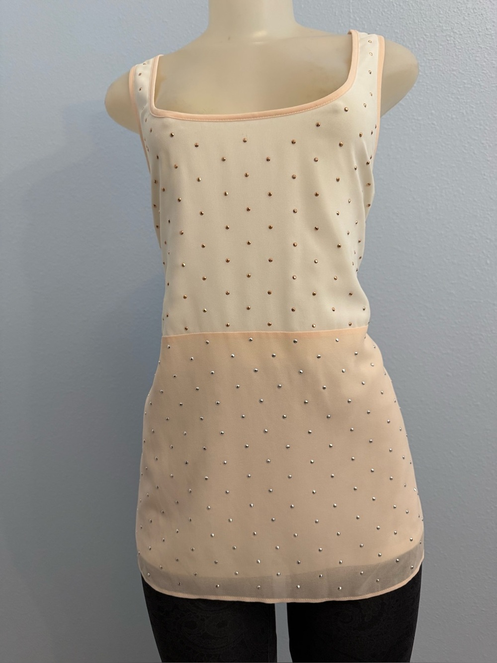 Express Chiffon Studded Tank in light Cream / White  Size Large. New with tags